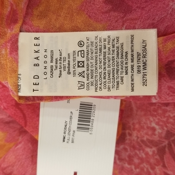 💕TED BAKER💕 Rosaliy Full Length Swim  Cover Up ~ Bright Pink Print Large NWT - Picture 16 of 16